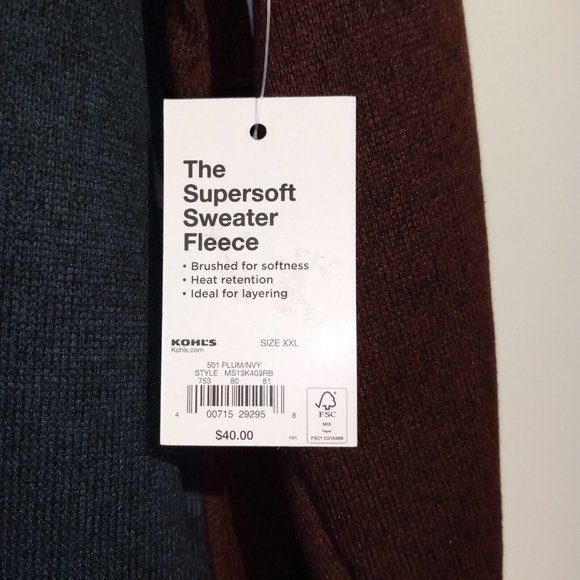 Men's XXL Plum/Navy SuperSoft Fleece Sweater/Top  NWT  Snap Collar  MS13K403RB - Picture 7 of 11